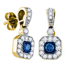 10kt Yellow Gold Women's Round Blue Color Enhanced Diamond Square Dangle Screwback Earrings 5-8 Cttw - FREE Shipping (US/CAN)-Gold & Diamond Earrings-JadeMoghul Inc.