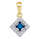10kt Yellow Gold Women's Round Blue Color Enhanced Diamond Square Pendant 1-5 Cttw - FREE Shipping (US/CAN)-Gold & Diamond Pendants & Necklaces-JadeMoghul Inc.