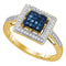 10kt Yellow Gold Women's Round Blue Color Enhanced Diamond Square Ring 1/4 Cttw - FREE Shipping (US/CAN)-Gold & Diamond Cluster Rings-5-JadeMoghul Inc.