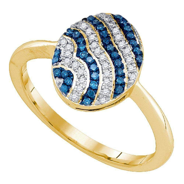 10kt Yellow Gold Women's Round Blue Color Enhanced Diamond Striped Cluster Ring 1/6 Cttw - FREE Shipping (US/CAN)-Gold & Diamond Fashion Rings-5-JadeMoghul Inc.