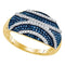 10kt Yellow Gold Women's Round Blue Color Enhanced Diamond Striped Fashion Ring 1/2 Cttw - FREE Shipping (US/CAN)-Gold & Diamond Fashion Rings-6-JadeMoghul Inc.
