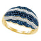 10kt Yellow Gold Women's Round Blue Color Enhanced Diamond Striped Fashion Ring 3/8 Cttw - FREE Shipping (US/CAN)-Gold & Diamond Fashion Rings-6-JadeMoghul Inc.