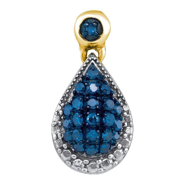 10kt Yellow Gold Women's Round Blue Color Enhanced Diamond Teardrop Cluster Pendant 1-6 Cttw - FREE Shipping (US/CAN)-Gold & Diamond Pendants & Necklaces-JadeMoghul Inc.