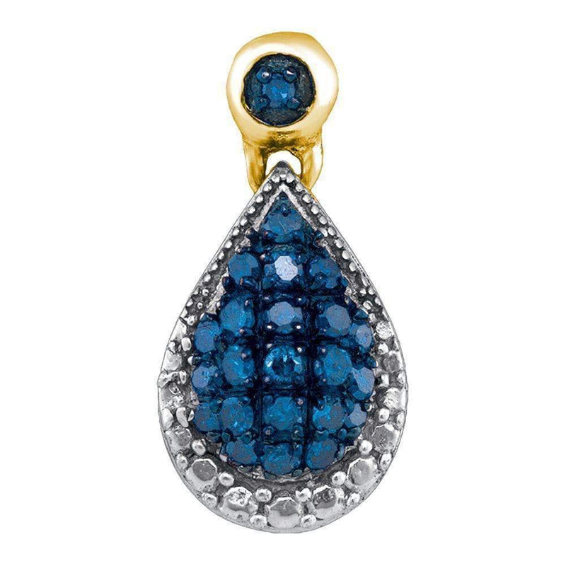 10kt Yellow Gold Women's Round Blue Color Enhanced Diamond Teardrop Cluster Pendant 1-6 Cttw - FREE Shipping (US/CAN)-Gold & Diamond Pendants & Necklaces-JadeMoghul Inc.