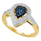 10kt Yellow Gold Women's Round Blue Color Enhanced Diamond Teardrop Cluster Ring 1/4 Cttw - FREE Shipping (US/CAN)-Gold & Diamond Fashion Rings-5-JadeMoghul Inc.