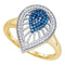 10kt Yellow Gold Women's Round Blue Color Enhanced Diamond Teardrop Cluster Ring 1/4 Cttw - FREE Shipping (US/CAN)-Gold & Diamond Fashion Rings-5-JadeMoghul Inc.