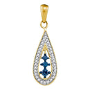 10kt Yellow Gold Women's Round Blue Color Enhanced Diamond Teardrop Pendant 1-5 Cttw - FREE Shipping (US/CAN)-Gold & Diamond Pendants & Necklaces-JadeMoghul Inc.