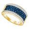 10kt Yellow Gold Women's Round Blue Color Enhanced Diamond Triple Stripe Band 1.00 Cttw - FREE Shipping (US/CAN)-Rings And Bands-5-JadeMoghul Inc.