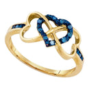 10kt Yellow Gold Women's Round Blue Color Enhanced Diamond Triple Trinity Heart Ring 1/10 Cttw - FREE Shipping (US/CAN)-Rings And Bands-5-JadeMoghul Inc.