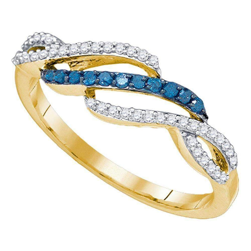 10kt Yellow Gold Women's Round Blue Color Enhanced Diamond Woven Band Ring 1/4 Cttw - FREE Shipping (US/CAN)-Gold & Diamond Bands-5-JadeMoghul Inc.