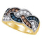 10kt Yellow Gold Women's Round Brown Blue Color Enhanced Diamond Woven Band Ring 1.00 Cttw - FREE Shipping (US/CAN)-Gold & Diamond Bands-5-JadeMoghul Inc.