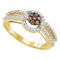 10kt Yellow Gold Women's Round Brown Color Enhanced Diamond Cluster Bridal Wedding Engagement Ring 1-2 Cttw - FREE Shipping (US/CAN)-Gold & Diamond Engagement & Anniversary Rings-JadeMoghul Inc.
