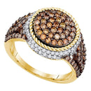 10kt Yellow Gold Women's Round Brown Color Enhanced Diamond Cluster Ring 1-1/5 Cttw - FREE Shipping (US/CAN)-Rings And Bands-5-JadeMoghul Inc.