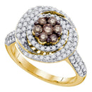 10kt Yellow Gold Womens Round Brown Color Enhanced Diamond Cluster Ring 1.00 Cttw-Gold & Diamond Cluster Rings-JadeMoghul Inc.