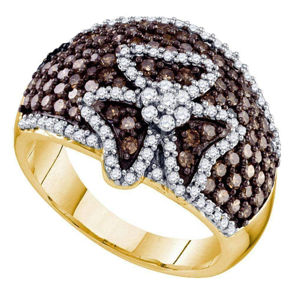 10kt Yellow Gold Women's Round Brown Color Enhanced Diamond Fashion Ring 1-1/2 Cttw - FREE Shipping (US/CAN)-Gold & Diamond Fashion Rings-5-JadeMoghul Inc.