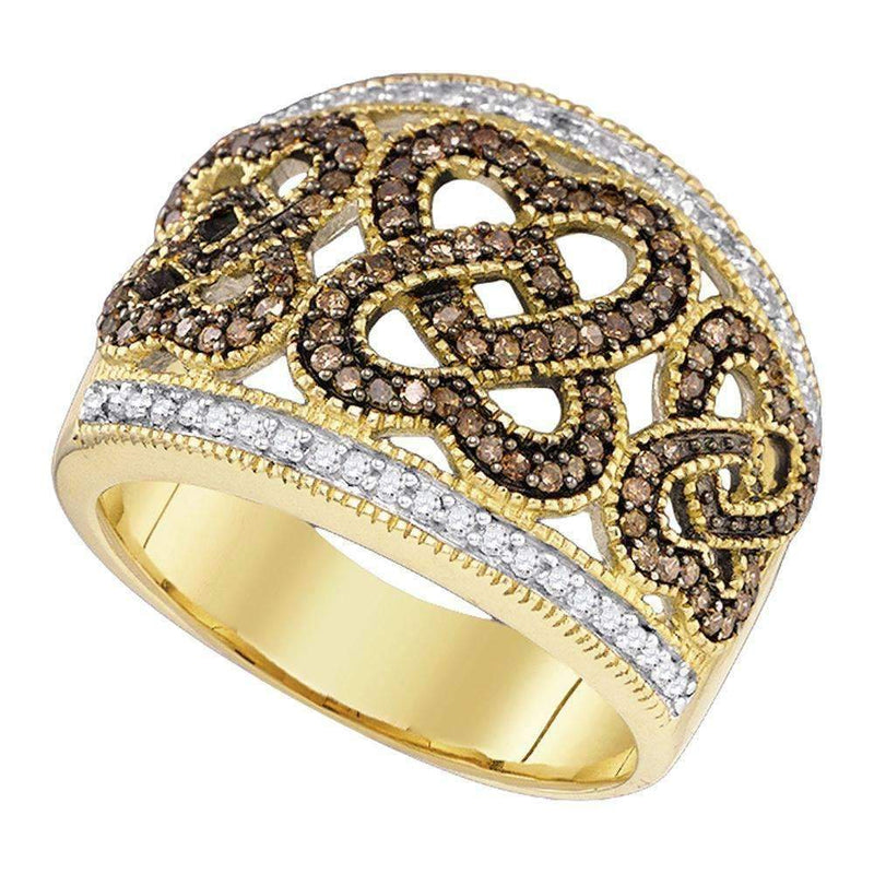 10kt Yellow Gold Women's Round Brown Color Enhanced Diamond Heart Ring 1/2 Cttw - FREE Shipping (US/CAN)-Gold & Diamond Heart Rings-5-JadeMoghul Inc.