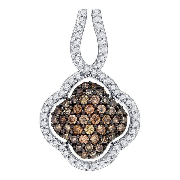 10kt Yellow Gold Women's Round Brown Color Enhanced Diamond Quatrefoil Pendant 1-2 Cttw - FREE Shipping (US/CAN)-Gold & Diamond Pendants & Necklaces-JadeMoghul Inc.