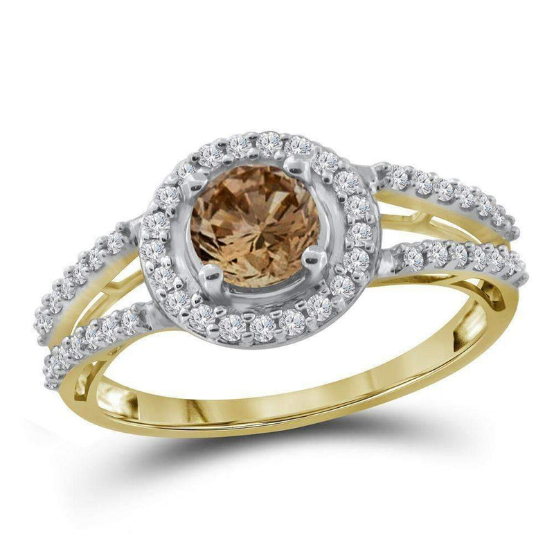 10kt Yellow Gold Women's Round Brown Color Enhanced Diamond Solitaire Bridal Wedding Engagement Ring 1.00 Cttw - FREE Shipping (US/CAN)-Gold & Diamond Engagement & Anniversary Rings-6-JadeMoghul Inc.