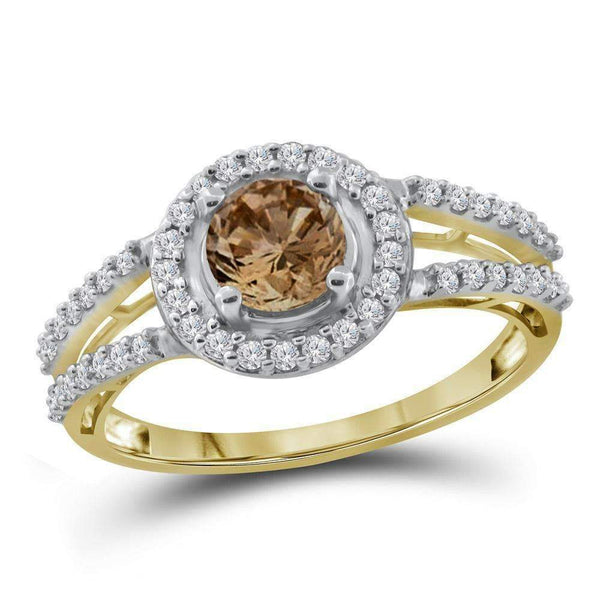 10kt Yellow Gold Women's Round Brown Color Enhanced Diamond Solitaire Bridal Wedding Engagement Ring 1.00 Cttw - FREE Shipping (US/CAN)-Gold & Diamond Engagement & Anniversary Rings-6-JadeMoghul Inc.