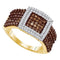 10kt Yellow Gold Women's Round Brown Color Enhanced Diamond Square Cluster Ring 1.00 Cttw - FREE Shipping (US/CAN)-Gold & Diamond Cluster Rings-JadeMoghul Inc.
