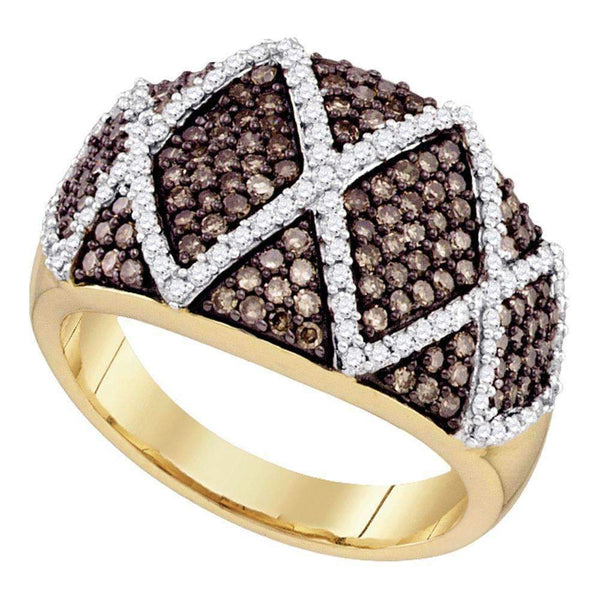 10kt Yellow Gold Women's Round Brown Color Enhanced Diamond Striped Fashion Ring 1.00 Cttw - FREE Shipping (US/CAN)-Gold & Diamond Fashion Rings-5-JadeMoghul Inc.
