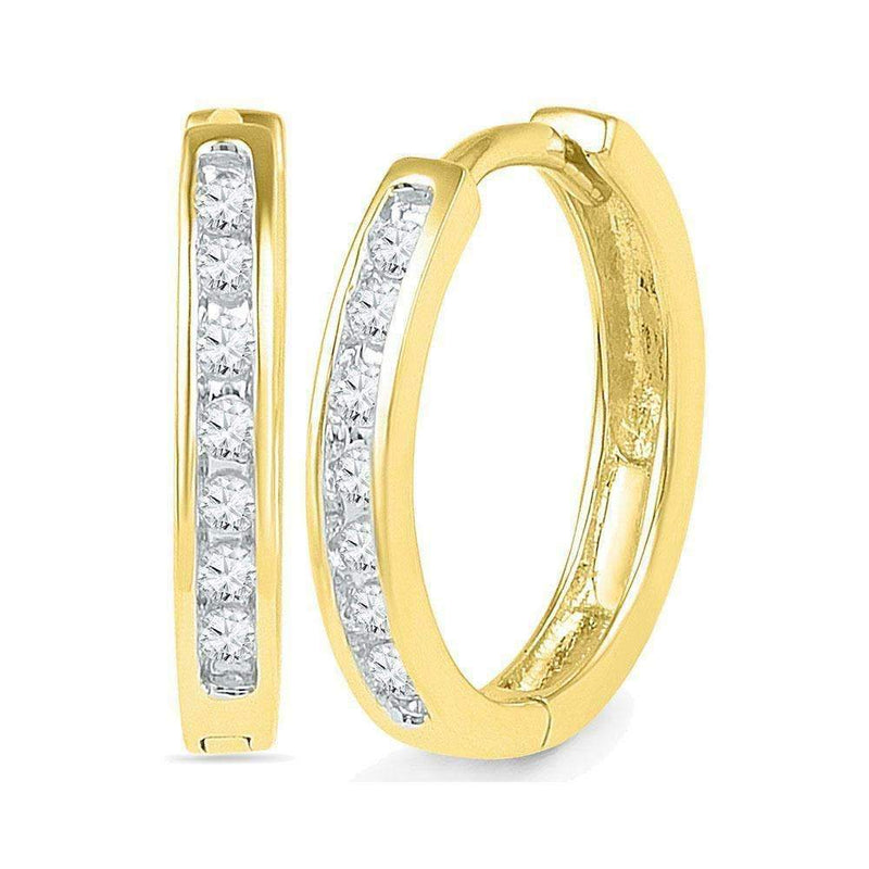 10kt Yellow Gold Women's Round Channel-set Diamond Hoop Earrings 1-8 Cttw - FREE Shipping (USA/CAN)-Gold & Diamond Earrings-JadeMoghul Inc.