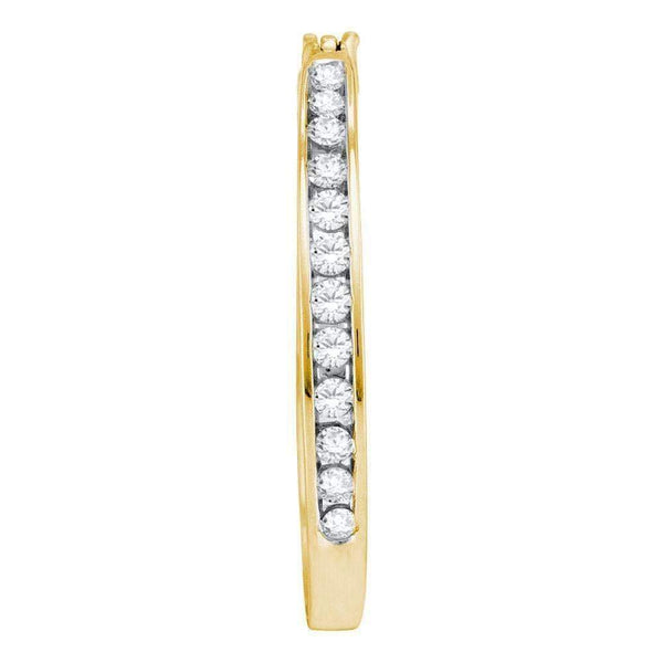 10kt Yellow Gold Women's Round Channel-set Diamond Single Row Hoop Earrings 1-2 Cttw - FREE Shipping (USA/CAN)-Gold & Diamond Earrings-JadeMoghul Inc.