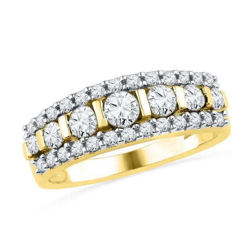 10kt Yellow Gold Women's Round Channel-set Diamond Striped Band Ring 1.00 Cttw - FREE Shipping (US/CAN)-Gold & Diamond Bands-6-JadeMoghul Inc.