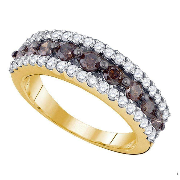 10kt Yellow Gold Women's Round Cognac-brown Color Enhanced Diamond Band Ring 1-1/2 Cttw - FREE Shipping (US/CAN)-Gold & Diamond Bands-5-JadeMoghul Inc.