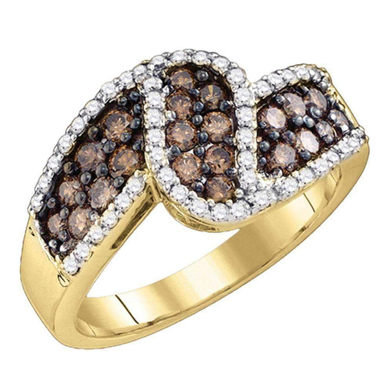 10kt Yellow Gold Women's Round Cognac-brown Color Enhanced Diamond Band Ring 1.00 Cttw - FREE Shipping (US/CAN)-Gold & Diamond Bands-5-JadeMoghul Inc.