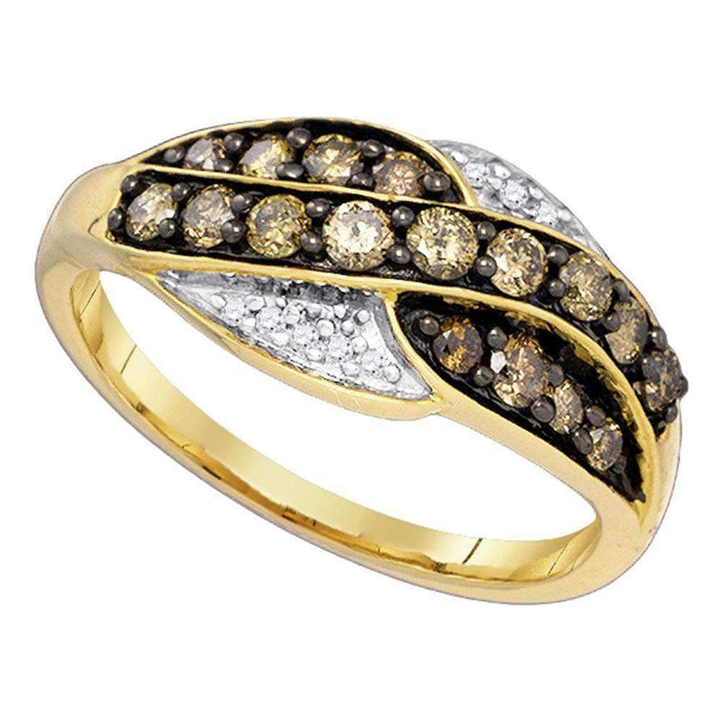 10kt Yellow Gold Women's Round Cognac-brown Color Enhanced Diamond Band Ring 1/2 Cttw - FREE Shipping (US/CAN)-Gold & Diamond Bands-5-JadeMoghul Inc.