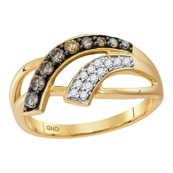 10kt Yellow Gold Women's Round Cognac-brown Color Enhanced Diamond Band Ring 1/3 Cttw - FREE Shipping (US/CAN)-Gold & Diamond Bands-5-JadeMoghul Inc.