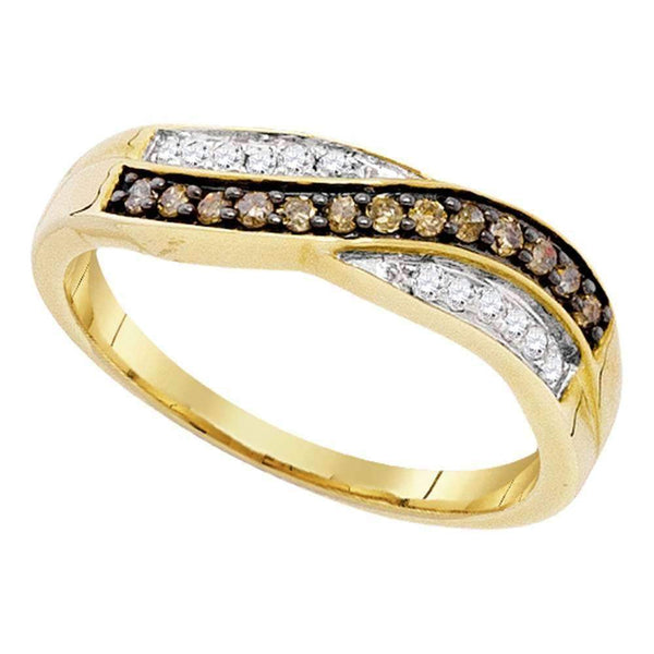 10kt Yellow Gold Women's Round Cognac-brown Color Enhanced Diamond Band Ring 1/4 Cttw - FREE Shipping (US/CAN)-Gold & Diamond Bands-5-JadeMoghul Inc.