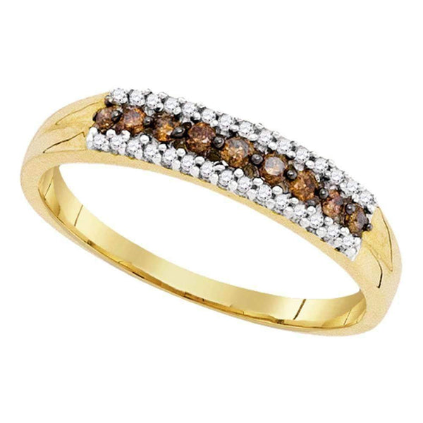 10kt Yellow Gold Women's Round Cognac-brown Color Enhanced Diamond Band Ring 1/5 Cttw - FREE Shipping (US/CAN)-Gold & Diamond Bands-5-JadeMoghul Inc.
