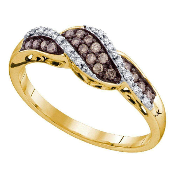 10kt Yellow Gold Women's Round Cognac-brown Color Enhanced Diamond Band Ring 1/5 Cttw - FREE Shipping (US/CAN)-Gold & Diamond Bands-5-JadeMoghul Inc.