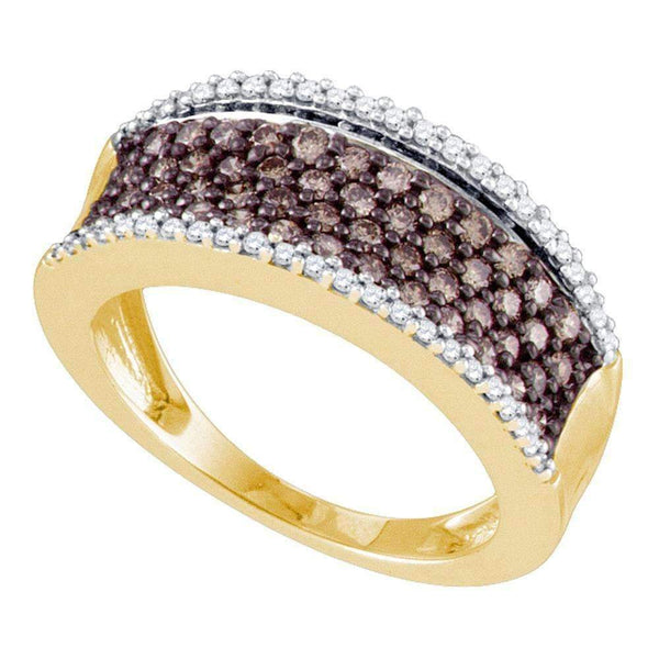 10kt Yellow Gold Women's Round Cognac-brown Color Enhanced Diamond Band Ring 3/4 Cttw - FREE Shipping (US/CAN)-Gold & Diamond Bands-7-JadeMoghul Inc.