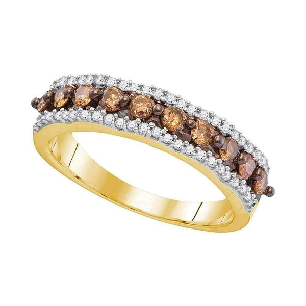 10kt Yellow Gold Women's Round Cognac-brown Color Enhanced Diamond Band Ring 5/8 Cttw - FREE Shipping (US/CAN)-Gold & Diamond Bands-5-JadeMoghul Inc.