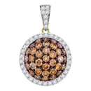 10kt Yellow Gold Women's Round Cognac-brown Color Enhanced Diamond Circle Frame Cluster Pendant 1-1-2 Cttw - FREE Shipping (US/CAN)-Gold & Diamond Pendants & Necklaces-JadeMoghul Inc.