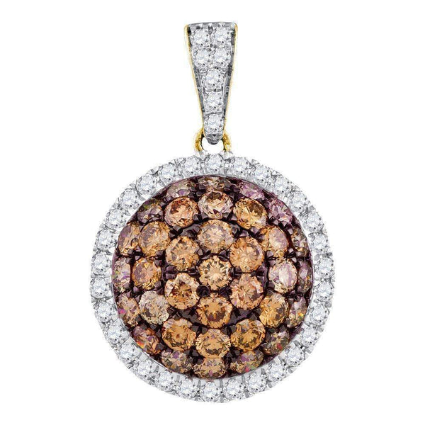 10kt Yellow Gold Women's Round Cognac-brown Color Enhanced Diamond Circle Frame Cluster Pendant 1-1-2 Cttw - FREE Shipping (US/CAN)-Gold & Diamond Pendants & Necklaces-JadeMoghul Inc.