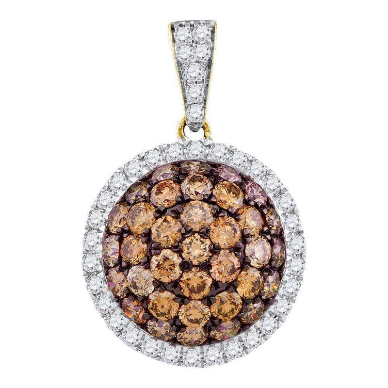 10kt Yellow Gold Women's Round Cognac-brown Color Enhanced Diamond Circle Frame Cluster Pendant 1-1-2 Cttw - FREE Shipping (US/CAN)-Gold & Diamond Pendants & Necklaces-JadeMoghul Inc.