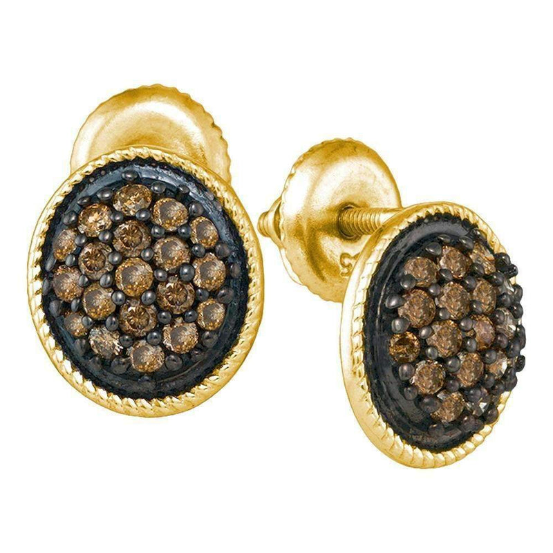 10kt Yellow Gold Women's Round Cognac-brown Color Enhanced Diamond Cluster Earrings 1-2 Cttw - FREE Shipping (USA/CAN)-Gold & Diamond Earrings-JadeMoghul Inc.
