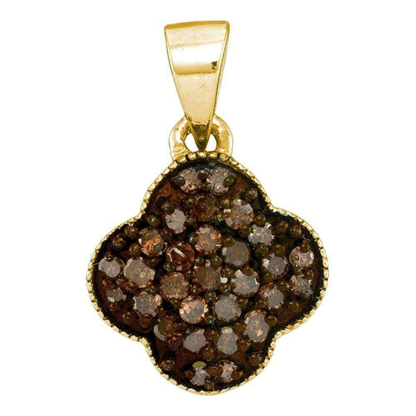 10kt Yellow Gold Women's Round Cognac-brown Color Enhanced Diamond Cluster Pendant 1-4 Cttw - FREE Shipping (US/CAN)-Gold & Diamond Pendants & Necklaces-JadeMoghul Inc.