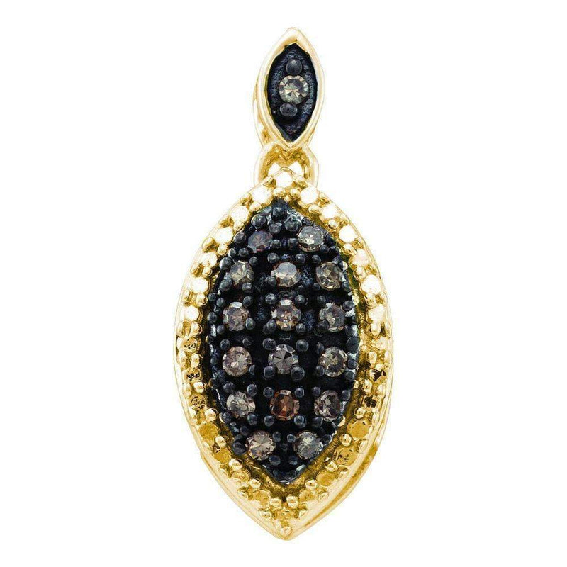 10kt Yellow Gold Women's Round Cognac-brown Color Enhanced Diamond Cluster Pendant 1-5 Cttw - FREE Shipping (US/CAN)-Gold & Diamond Pendants & Necklaces-JadeMoghul Inc.