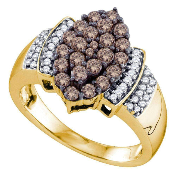 10kt Yellow Gold Womens Round Cognac-brown Color Enhanced Diamond Cluster Ring 1.00 Cttw-Gold & Diamond Cluster Rings-10.5-JadeMoghul Inc.