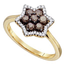 10kt Yellow Gold Women's Round Cognac-brown Color Enhanced Diamond Cluster Ring 1/2 Cttw - FREE Shipping (USA/CAN)-Gold & Diamond Cluster Rings-5-JadeMoghul Inc.
