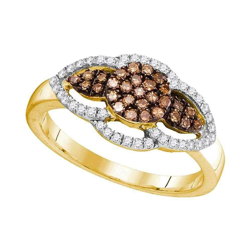 10kt Yellow Gold Women's Round Cognac-brown Color Enhanced Diamond Cluster Ring 1/3 Cttw - FREE Shipping (US/CAN)-Gold & Diamond Cluster Rings-5-JadeMoghul Inc.