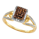 10kt Yellow Gold Women's Round Cognac-brown Color Enhanced Diamond Cluster Ring 1/6 Cttw - FREE Shipping (USA/CAN)-Gold & Diamond Cluster Rings-5-JadeMoghul Inc.