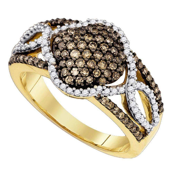 10kt Yellow Gold Women's Round Cognac-brown Color Enhanced Diamond Cluster Ring 5/8 Cttw - FREE Shipping (US/CAN)-Gold & Diamond Cluster Rings-5-JadeMoghul Inc.