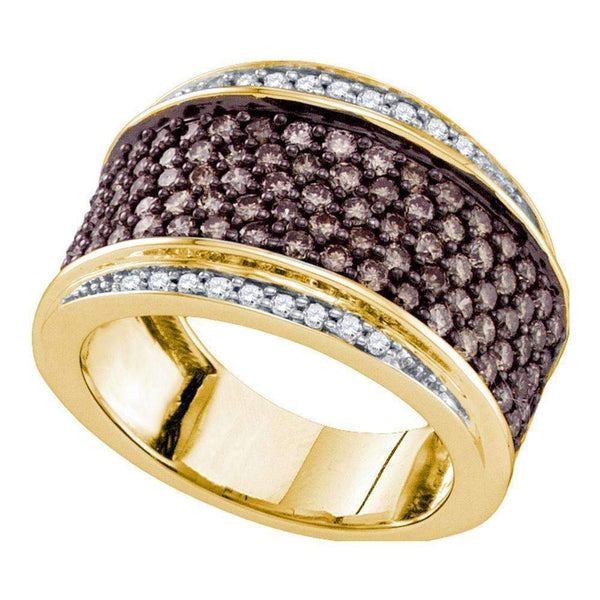 10kt Yellow Gold Women's Round Cognac-brown Color Enhanced Diamond Cocktail Ring 1-1/2 Cttw - FREE Shipping (US/CAN)-Gold & Diamond Bands-6-JadeMoghul Inc.