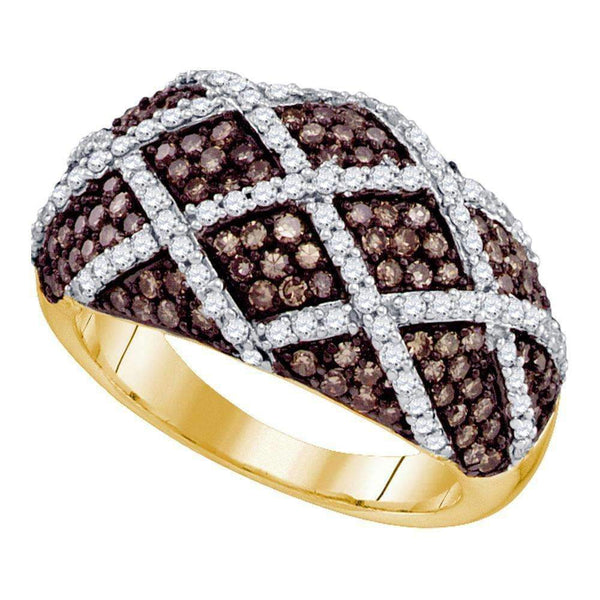 10kt Yellow Gold Women's Round Cognac-brown Color Enhanced Diamond Cocktail Ring 1-1/3 Cttw - FREE Shipping (US/CAN)-Gold & Diamond Bands-5-JadeMoghul Inc.